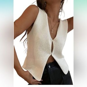 NWT Sawden Women Sleeveless Cotton Knitted Vest Button Down Casual Y2kStreetwear
